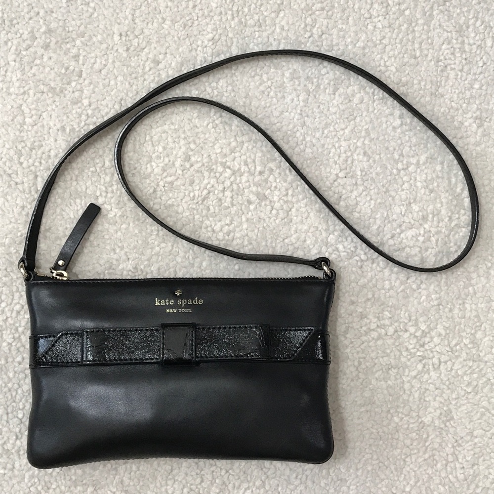 Kate Spade Leather Crossbody Bag With Patent Leather Ribbon Black